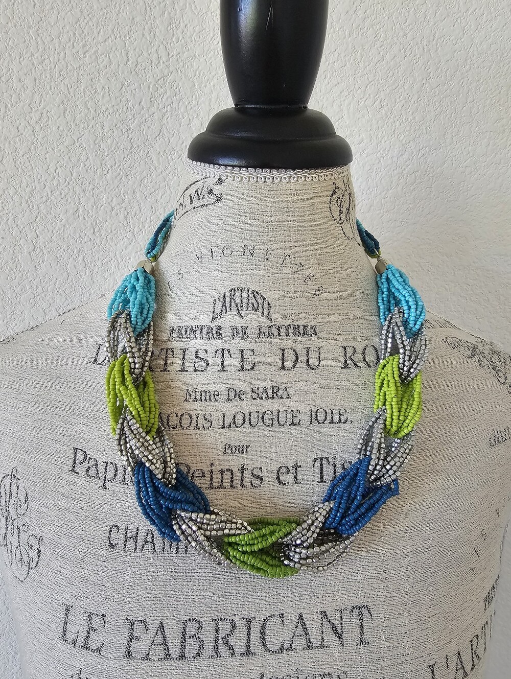 Susan Graver Multi-Strand Braided Seed Bead Statement Necklace - Blue, Green